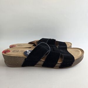 White Mountain Black and Tan Slide Sandals
